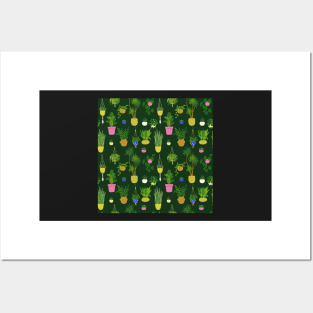 Pattern with potted houseplants Posters and Art